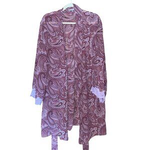Valerie Stevens Womens Paisley Patterned Robe With Lace Trim Medium
